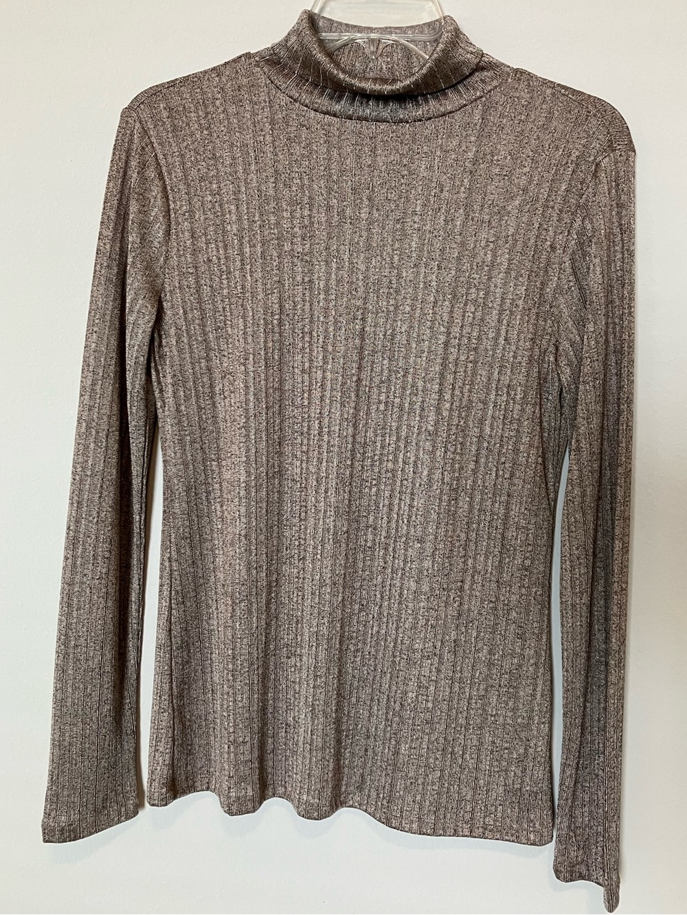 Ann Taylor Metallic Ribbed Mock Neck Top Brown Long Sleeve Size M NWOT